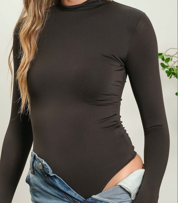 Seamless Mock Neck Bodysuit-Black