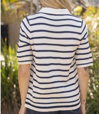 Striped Collared Accent Botton Top