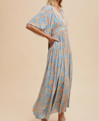 Border Print Flutter Sleeve Maxi Dress