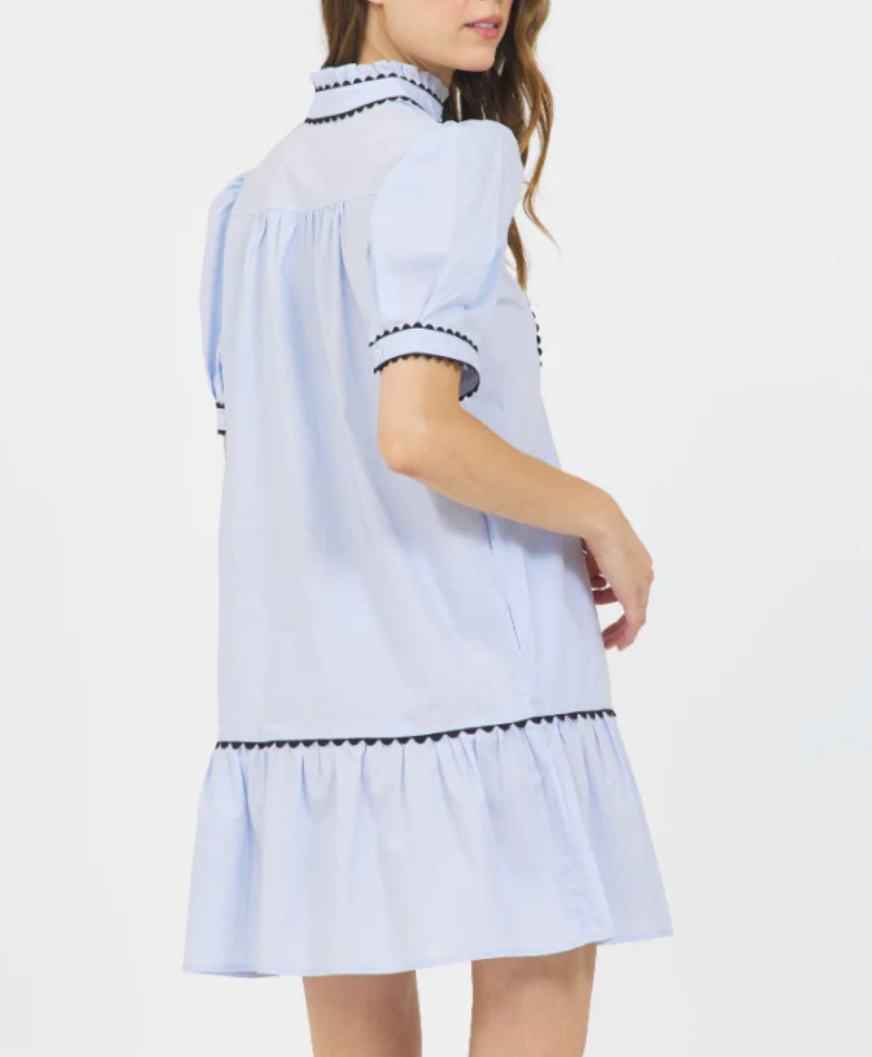 Rigrag Trim Mini Dress Sky