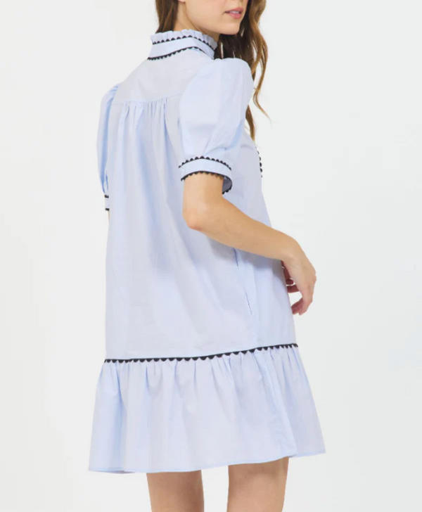 Rigrag Trim Mini Dress Sky