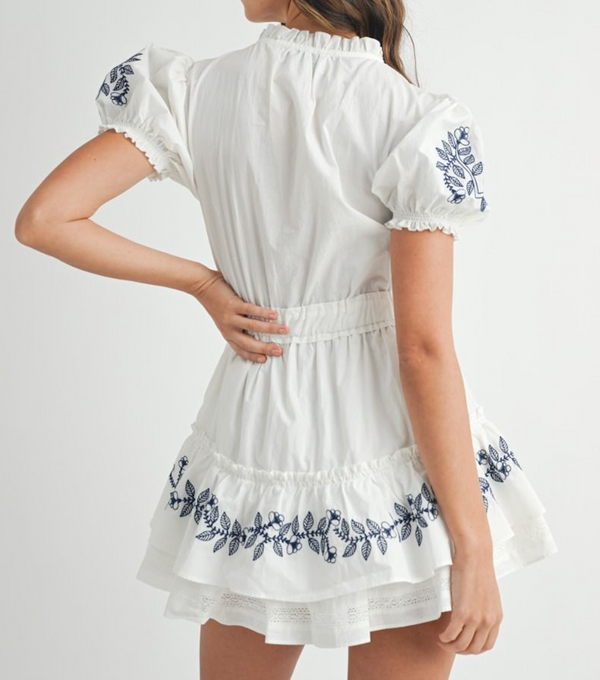 Embroidered Ruffle Tier Mini Dress