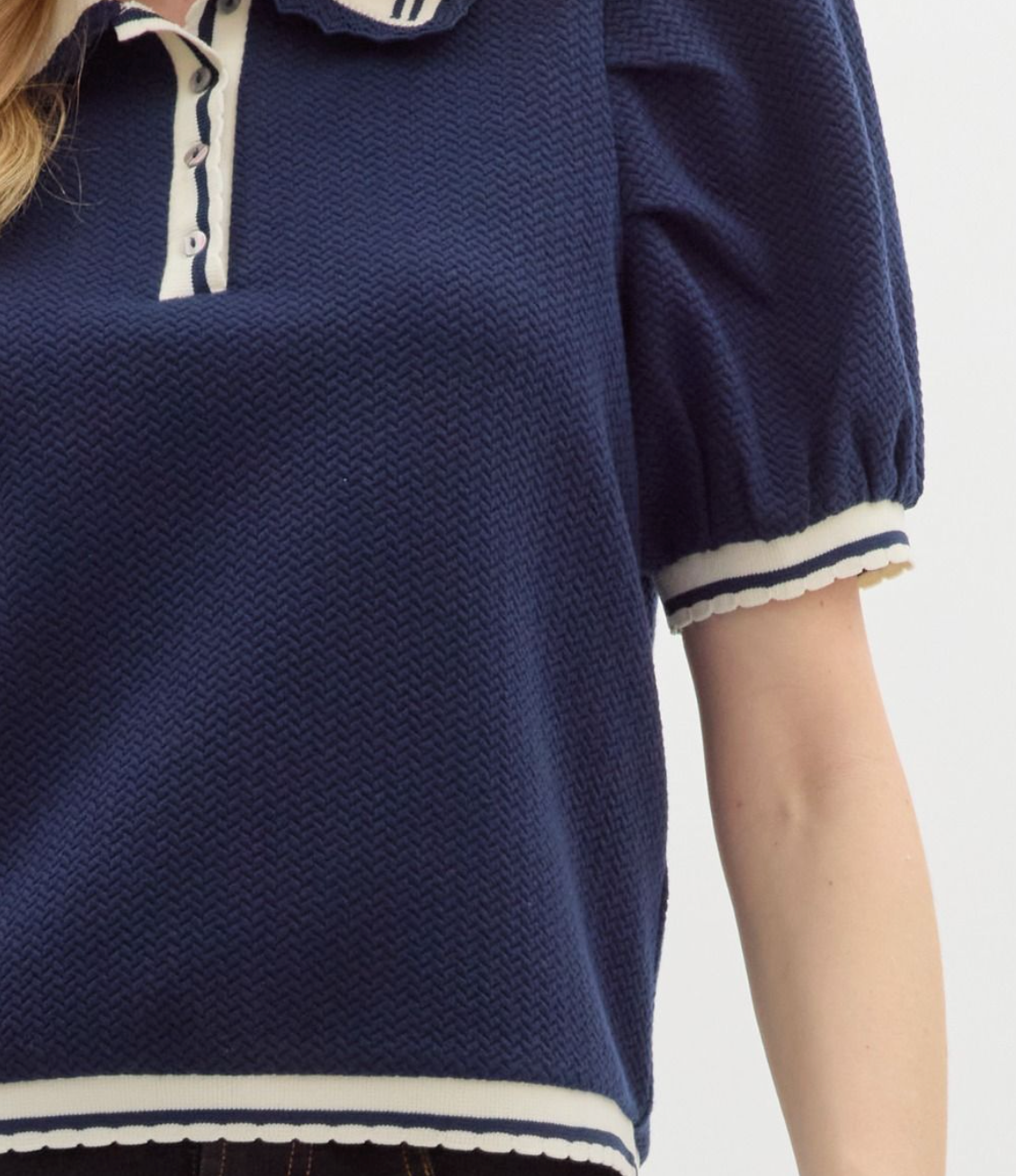 Navy Short Sleeve With Cream Trim