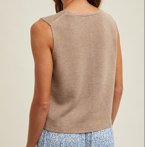 Stone Colored Sleeveless Sweater Vest