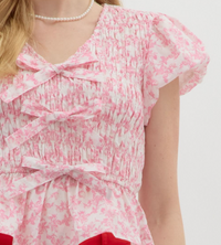 Pink Floral Bow Tie Top