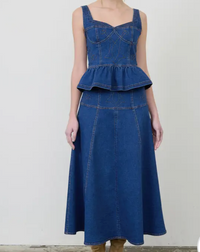 Denim Embroidered Detailed Midi Skirt