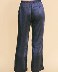 Satin Straight Leg Pants-Navy