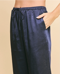 Satin Straight Leg Pants-Navy
