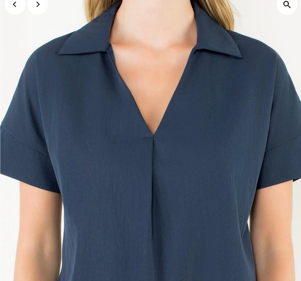 Short Sleeve Navy V Neck Dress