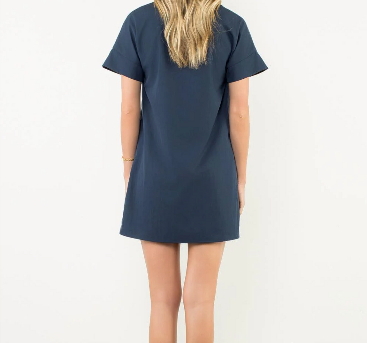 Short Sleeve Navy V Neck Dress