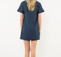 Short Sleeve Navy V Neck Dress
