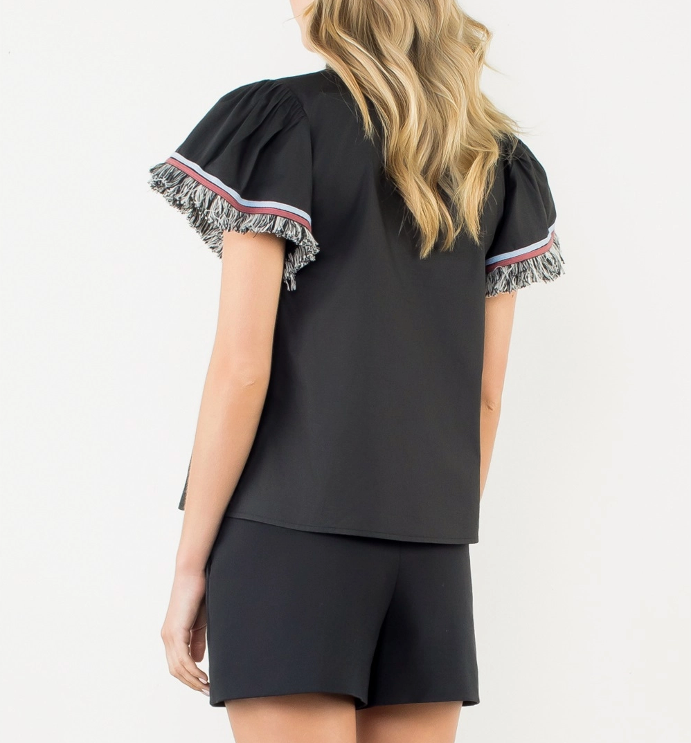 Fringe Detail Short Sleeve Top