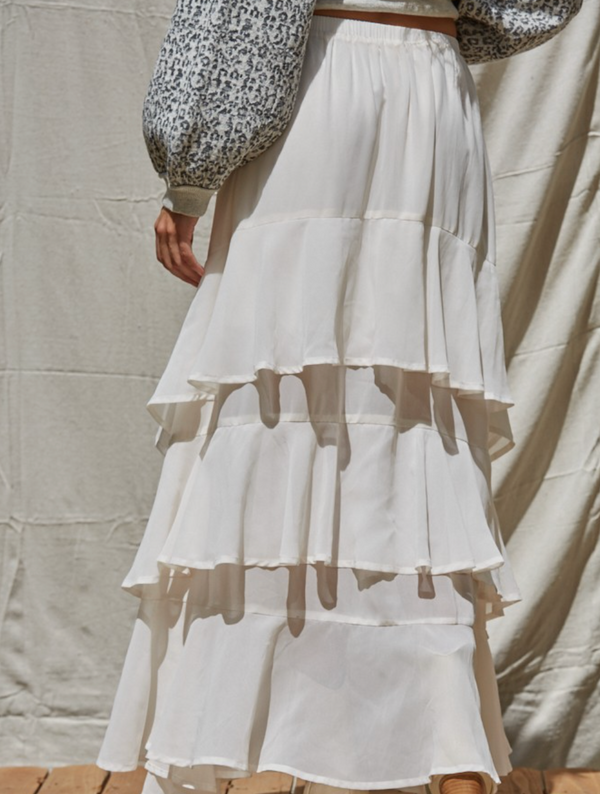 Woven Polyester Chiffon Tiered Midi Skirt