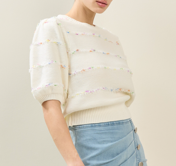 Multi Stripe Short Sleeve Sweater Top