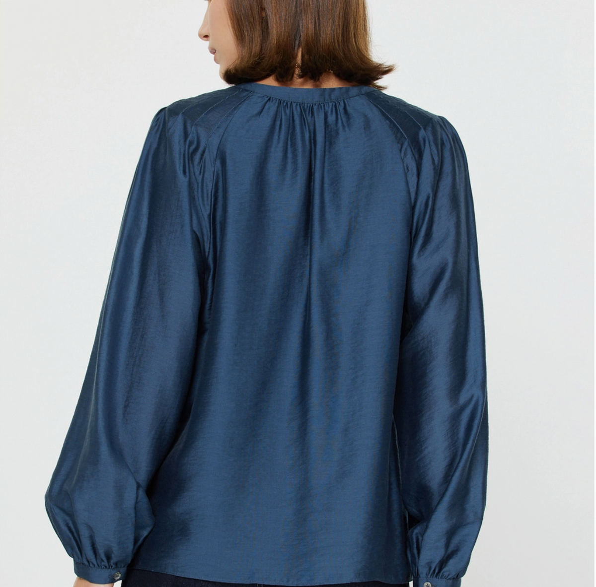 Long Sleeve Split Neck Blouse-Navy