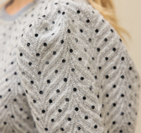 Long Pleated Puff Sleeve Polkadot Top