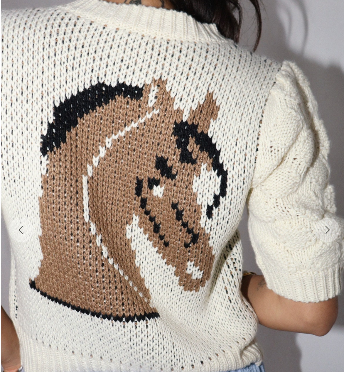 Horse Knit Cardigan With Puff Sleeves