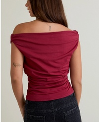 Off the Shoulder Top with Ruching-Maroon