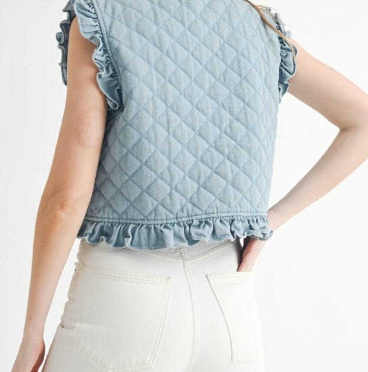 Quilted Ruffle Sleeve Denim Vest