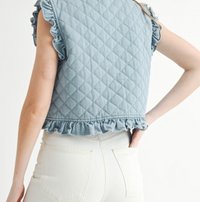 Quilted Ruffle Sleeve Denim Vest