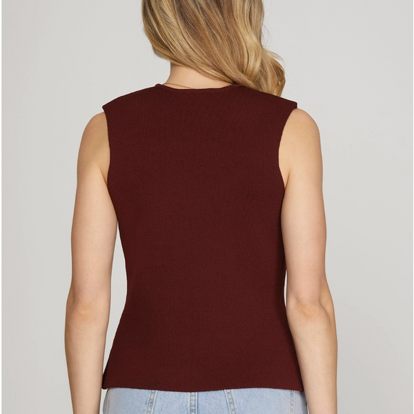 Sleeveless Gold Button Knit Sweater Vest