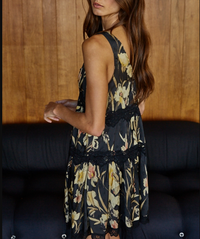 Plunged V Neck Sleeveless Tiered Flare Mini Dress