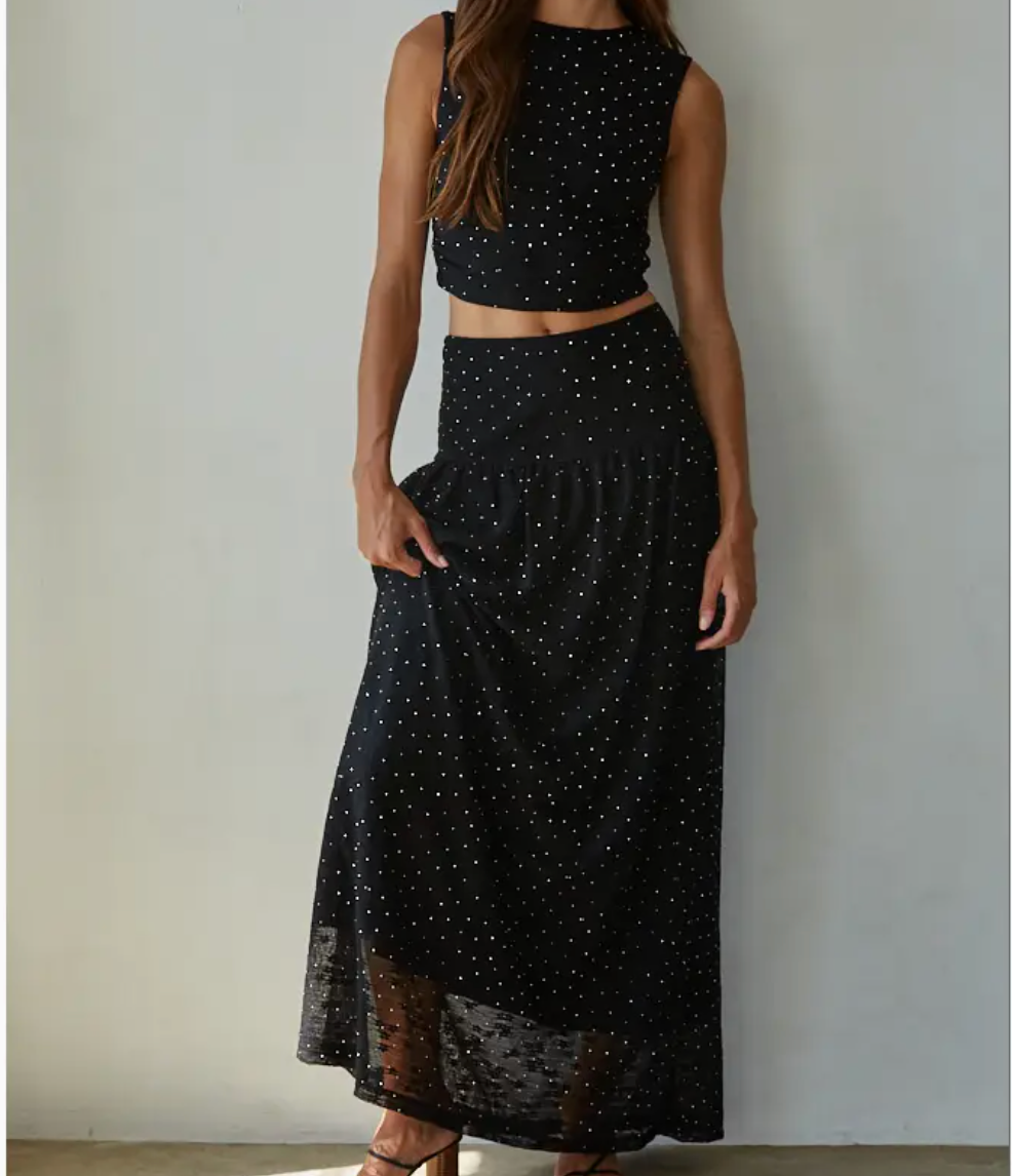 Woven Nylon Spandex Beaded Sleeveless Top