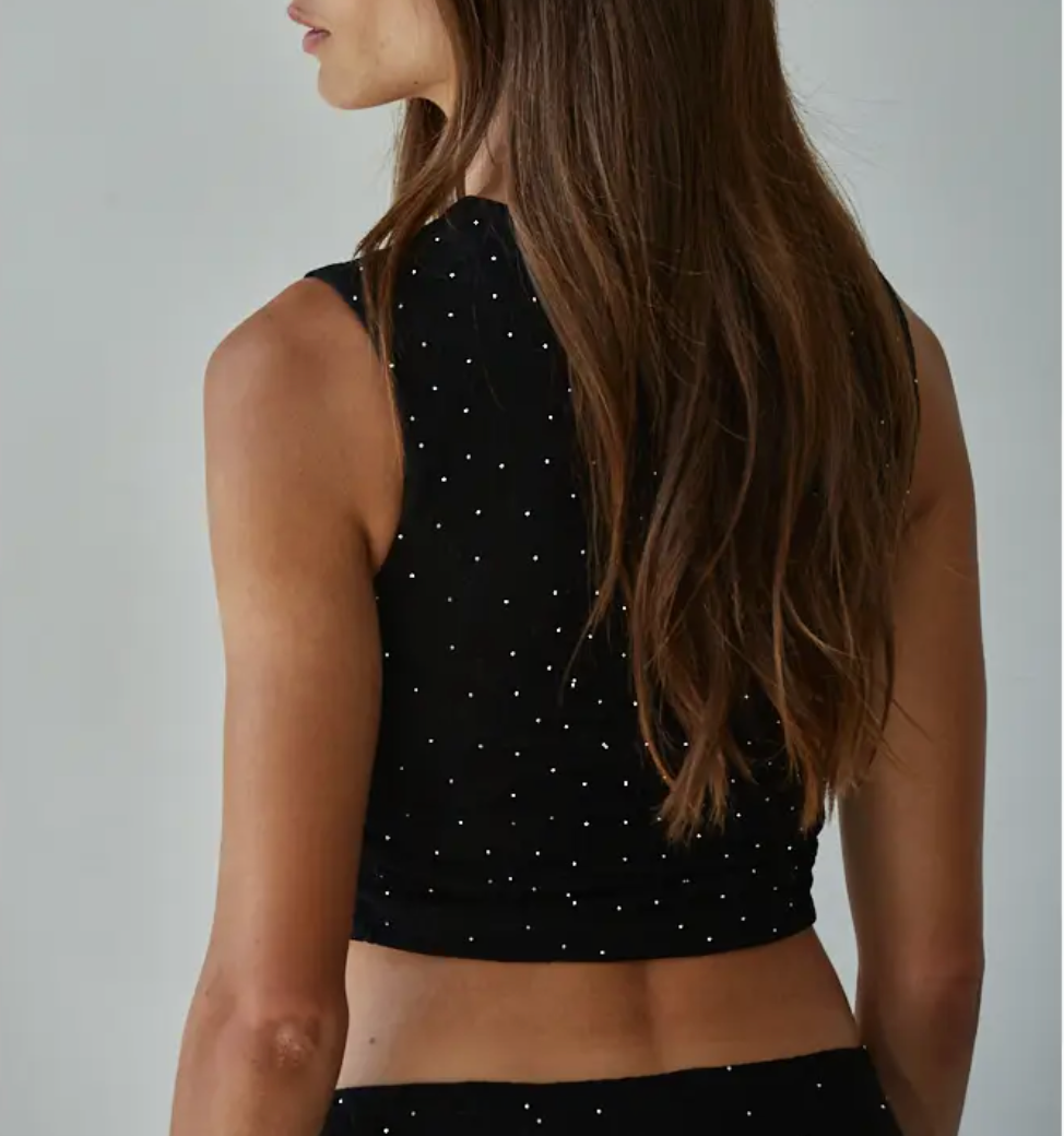 Woven Nylon Spandex Beaded Sleeveless Top