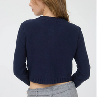 Gold Button Ribbed Cardigan-Navy