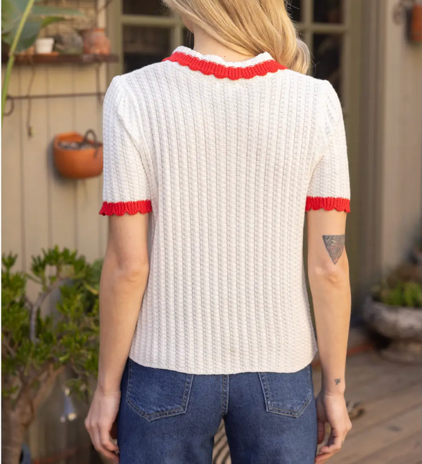 Pearl Accent Scalloped Knit Top