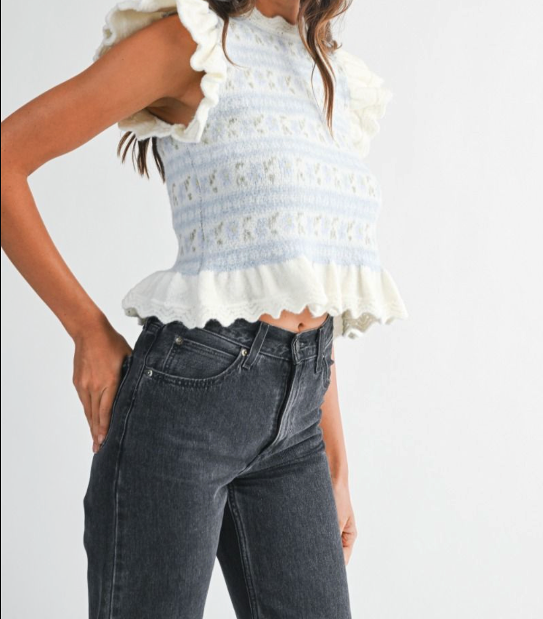 Mable Jacquard Ruffle Knit Sweater