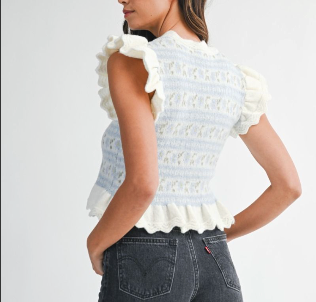 Mable Jacquard Ruffle Knit Sweater