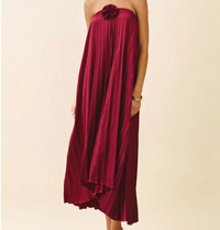 Strapless Pleated Relaxed Rosette Detail Dress