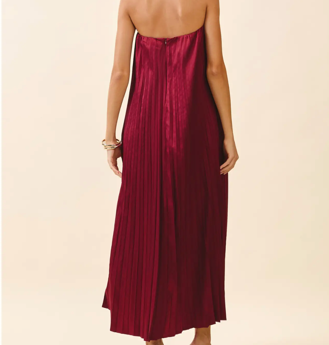 Strapless Pleated Relaxed Rosette Detail Dress