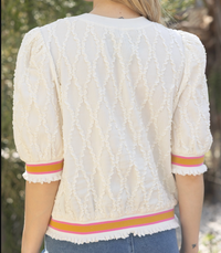 Striped Elastic Band Diamond Textured Top-Cream