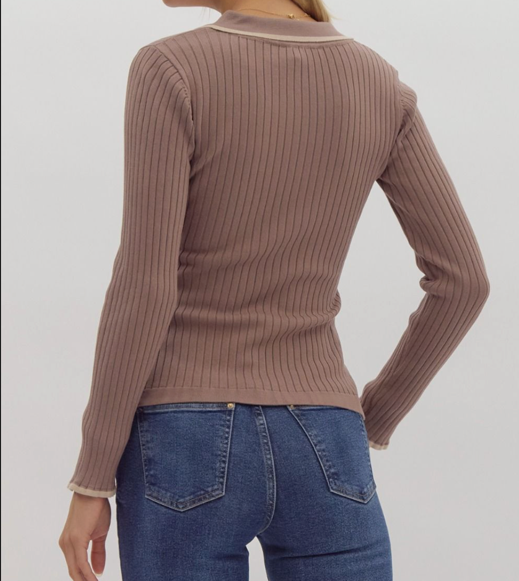 Ribbed Stripped Long Sleeve Knit Top