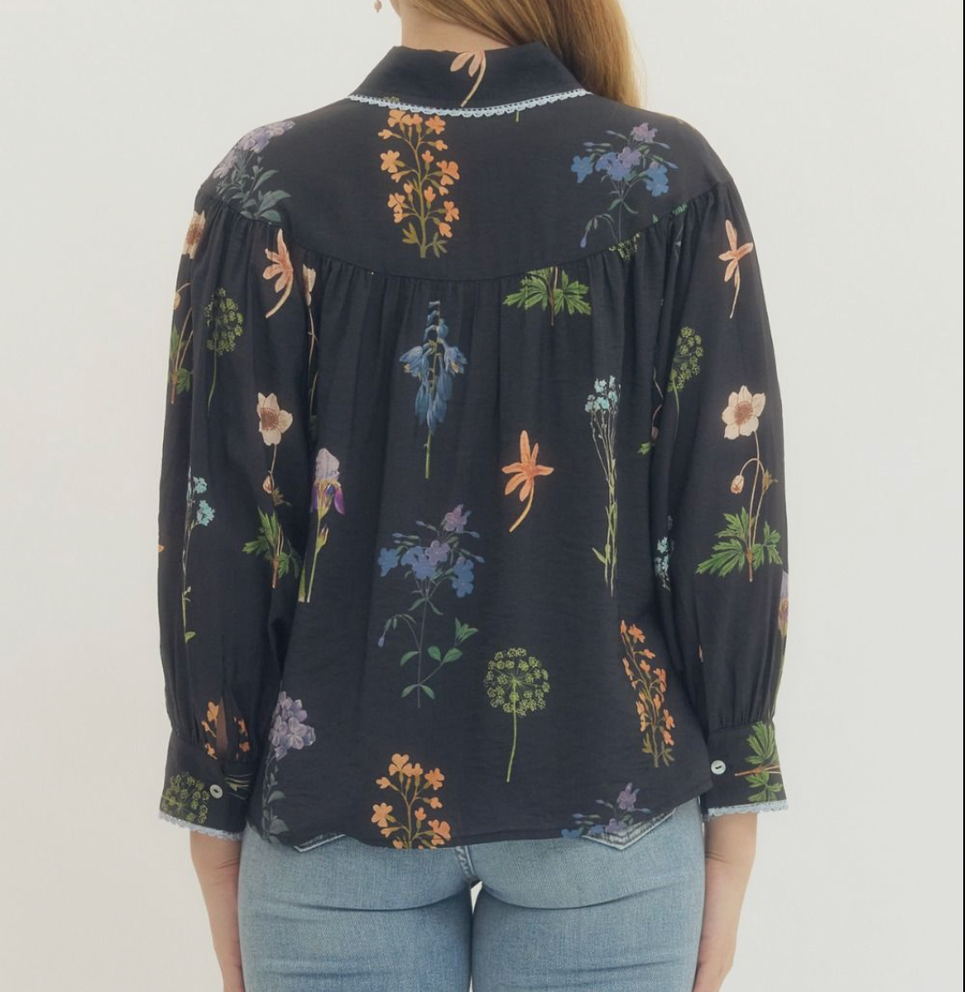 Entro Black Floral Blouse