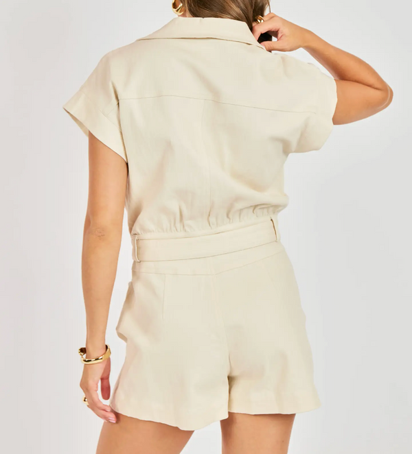Clear Eyes Belted Romper:Cream