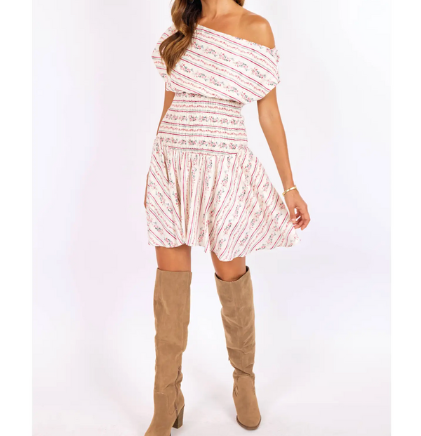 Rosebud Smocked Mini Dress:Pink Multi