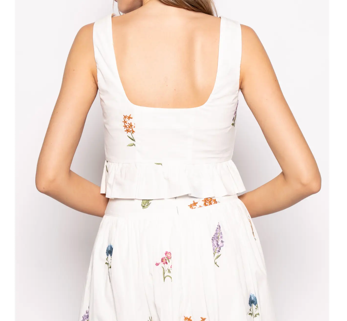 Floral Front Button Ruffle Crop Top with Matching Maxi Skirt-Set