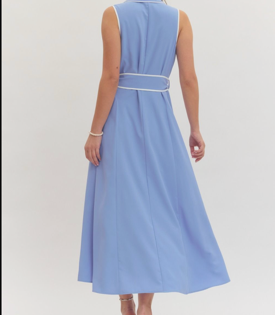 Solid Sleeveless Midi Dress Featuring Contrast Binding