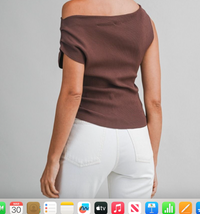 Knit Top With Asymmetrical Neckline-Brown