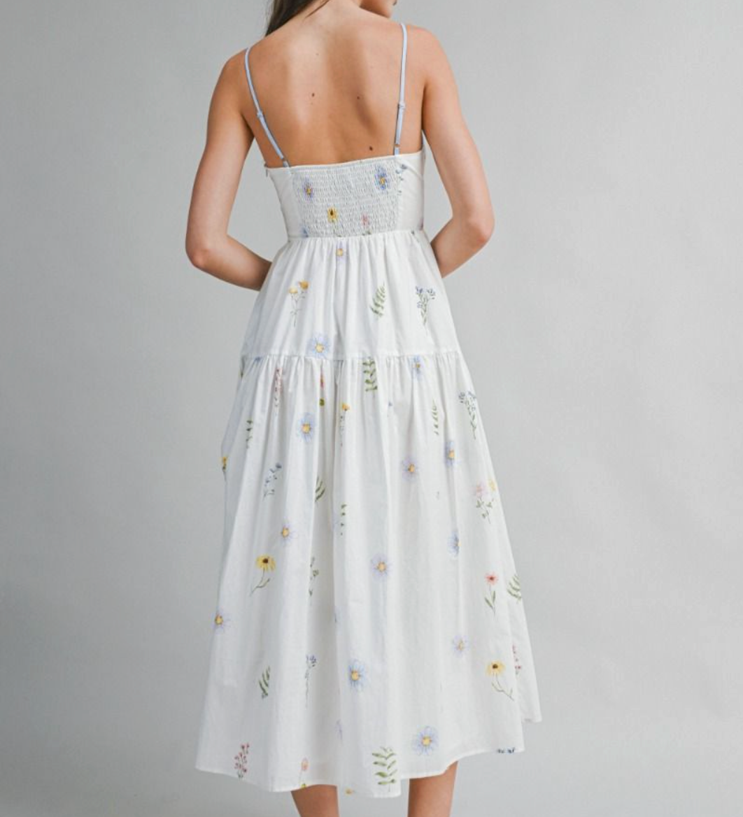 Floral Printed Contrast Binding Midi Dress