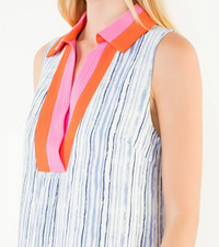 Sleeveless Striped Pattern V-Neck Dress