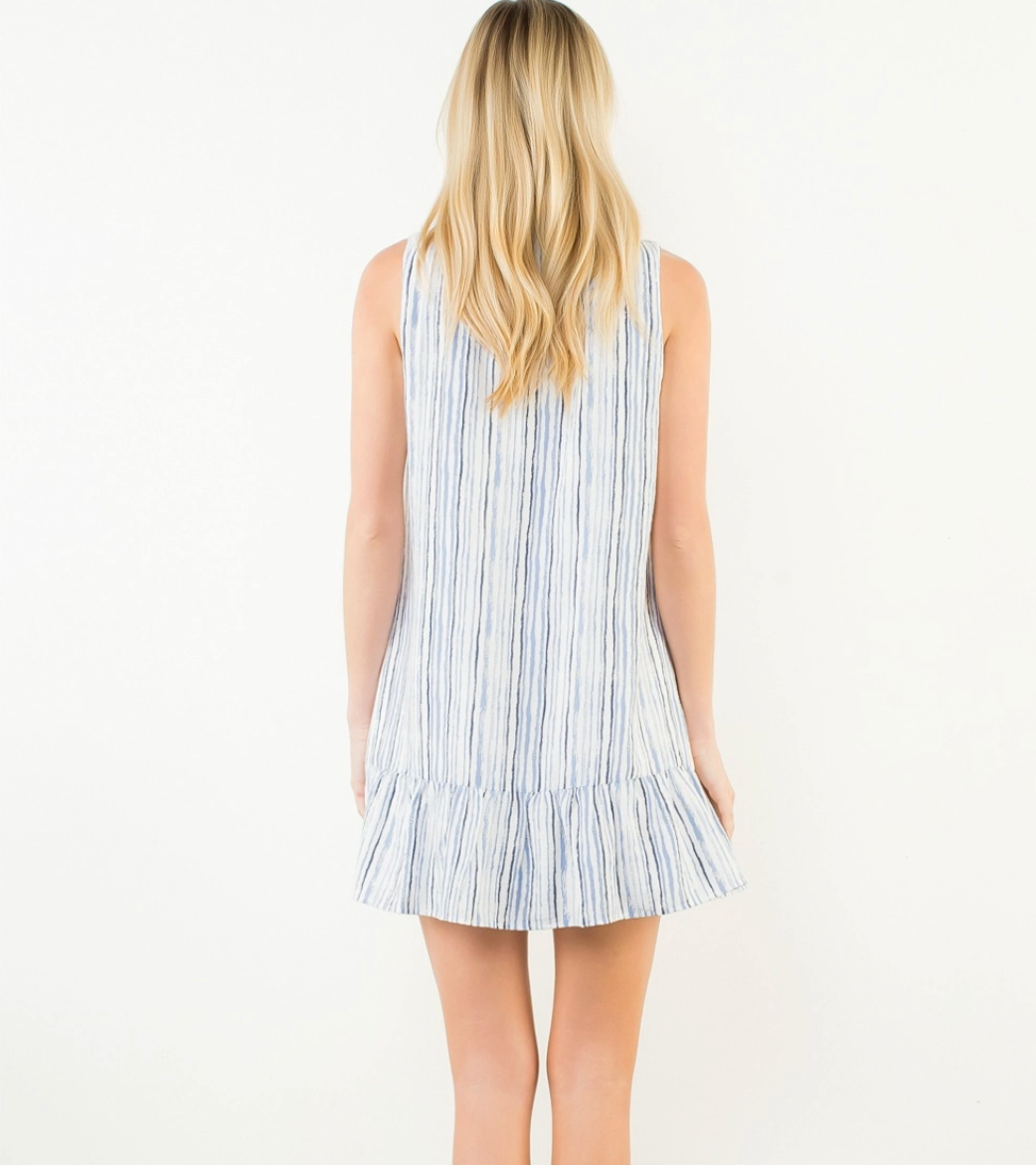 Sleeveless Striped Pattern V-Neck Dress