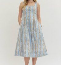 Floral Stripe Print Sleeveless Midi Dress