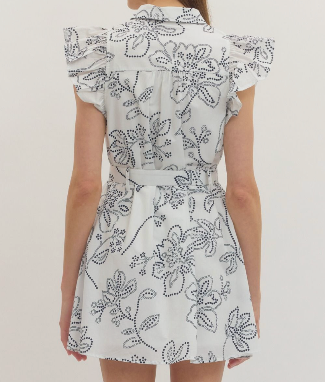 Entro Belted Blue and White Dress