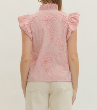 Striped Floral Applique Flutter Sleeve Top