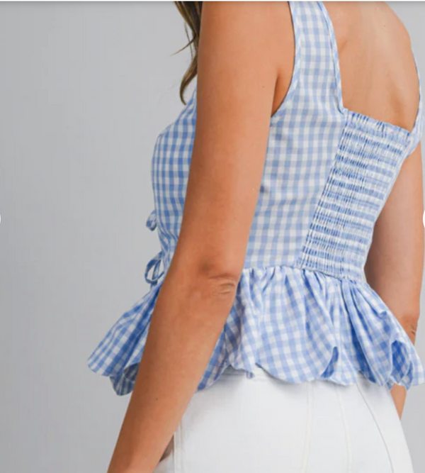 Gingham Plaid Sleeveless Front Tie Top