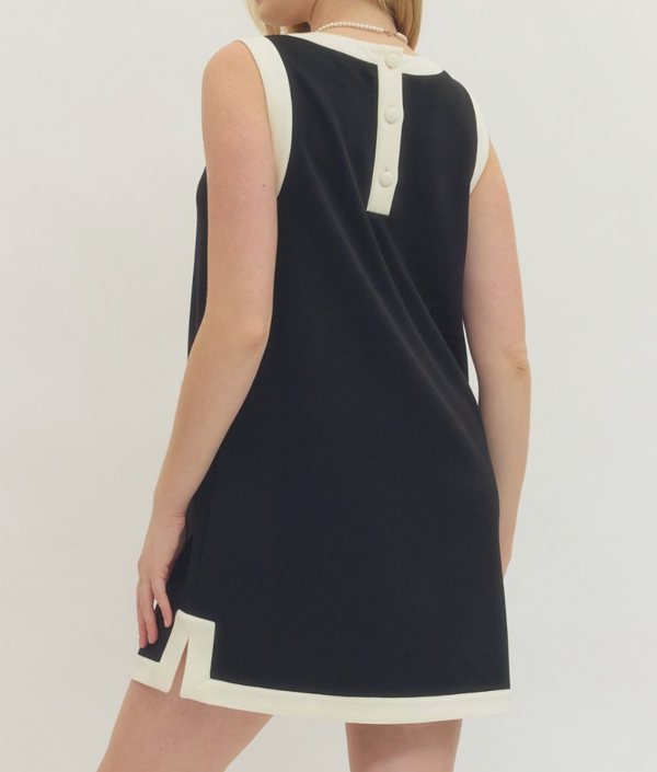 Solid Sleeveless Mini Dress Featuring Contrast Trim